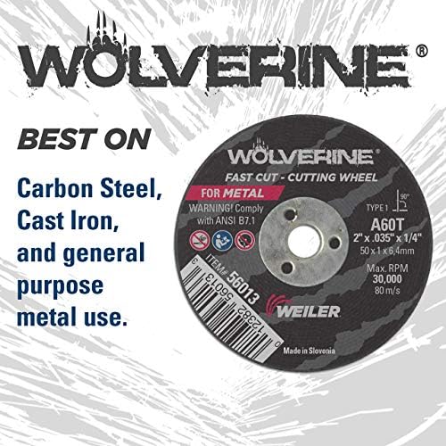 Weiler 56080 4-Inch Cutting Wheel, Wolverine AO Steel/Metal Fast Cut, Value Cutting, 0.035" A60T Type 1 3/8" Arbor (Pack of 25)