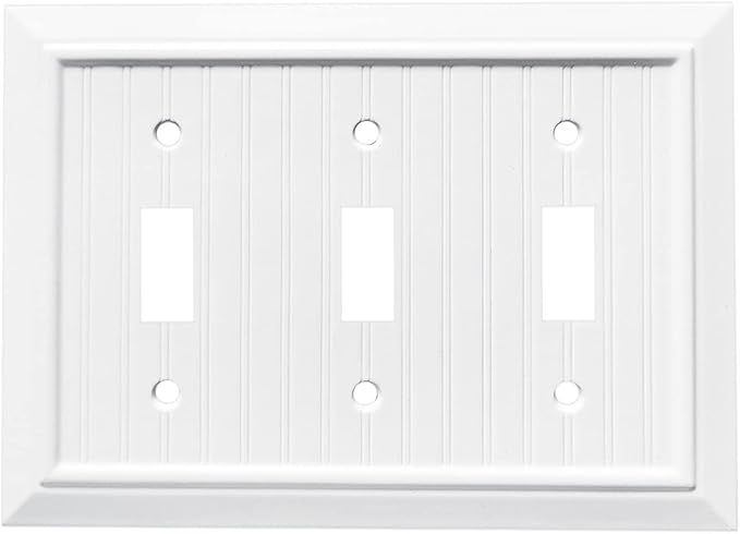 Pure White Classic Beadboard Wall Plates,Light Switch Covers,Electrical Outlet Covers, Switch Plates of Various Combination, Nature Bamboo Fiber Wall plate (3 Gang Toggle 1 Pack)