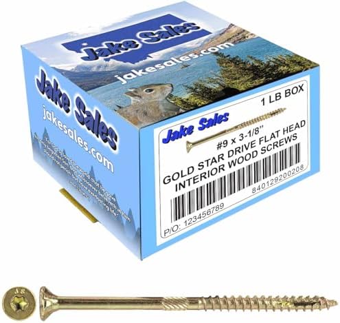 Jake Sales #9 x 3-1/8" Gold Star Wood Screw Torx/Star Drive Flat Head - Multipurpose Torx/Star Drive Wood Screws - CASE Qty 42 Boxes 3,150 Screws