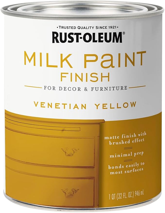 Rust-Oleum Venetian Yellow Milk Paint Finish | Decor and Furniture Applications | Matte Finish Brushed Effect | Minimal Prep Needed | No Primers Required | Easy Clean Up | Quart