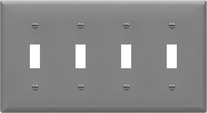 ENERLITES Quad Toggle Light Switch Wall Plate, Standard Size 4-Gang 4.50" x 8.19", Unbreakable Polycarbonate Thermoplastic, 8814-GY, Gray