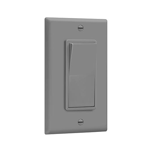 ENERLITES Decorator Paddle Switch with Wall Plates, Single Pole, Copper Wire Only, Grounding Screw, Residential Grade, 15A 120-277V, UL-Listed, 91150-GYWP-10PCS, Gray 10 Pack