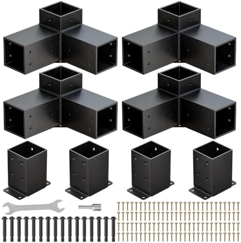 Pergola Kit, Heavy Duty 3-Way Pergola Brackets for 4"x 4" (Actual 3.5" X 3.5") Lumber,DIY Rust-Proof Gazebo Bracket Kit with Right Angle Corner Bracket, Gazebo Hardware Kits for Patio Backyard Outdoor