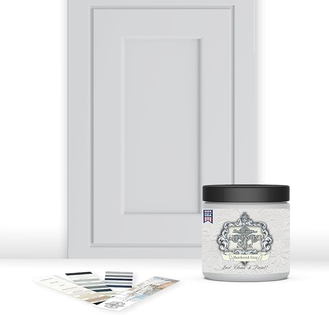 ALL-IN-ONE Paint by Heirloom Traditions, Heathered Gray (Light Cool Gray), 8oz Sample - Durable cabinet and furniture paint. Built in primer and top coat, no sanding needed. Includes our 30 featured