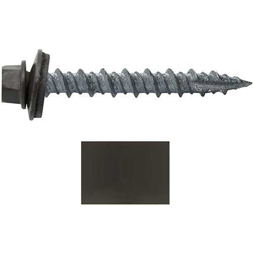 10 x 1-1/2" Antique Bronze Metal Roofing Screws - Hex Washer Head- Self-Starting/Tapping - EPDM Washer. 1 x 250 Count Bag - 250 Screws