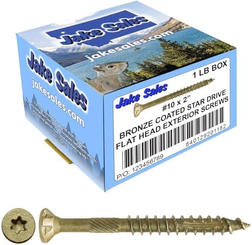 Jake Sales #10 x 2 Bronze Coated Multipurpose Wood Screw Torx/Star Drive Flat Head (1 Pound - 96 Approx. Screw Count) Exterior Coated - ACQ Compatible Wood Screws