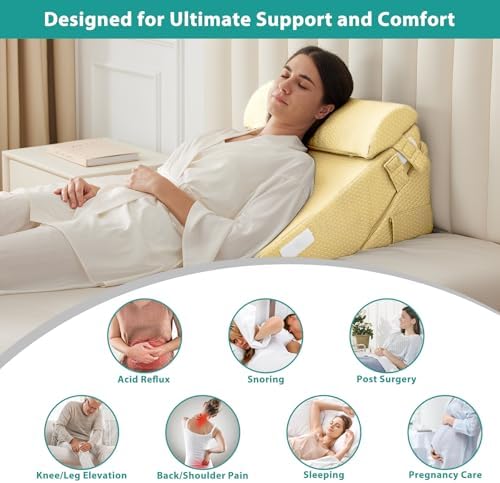 Bedluxe Wedge Pillow Set for After Surgery, Orthopedic Bed Wedge Yellow