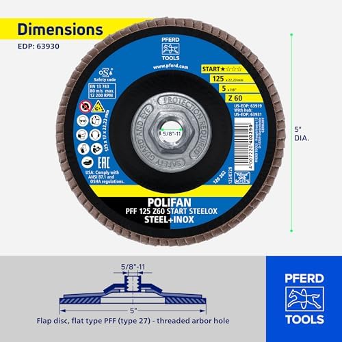Pferd Z Start STEELOX 5" x 5/8"-11 Flat Flap Disc, Type 27, 60 Grit (10PK)