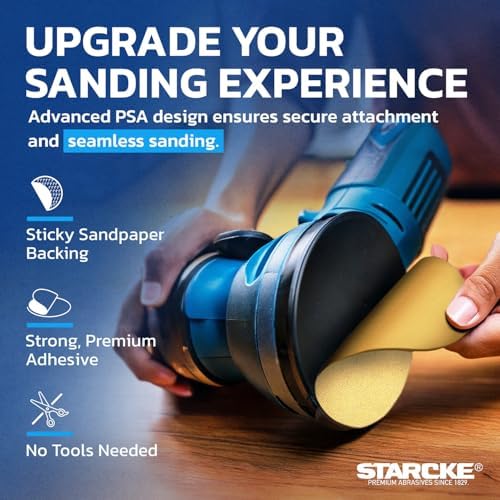 5 inch Sanding Discs 100 Grit Sandpaper Discs PSA Adhesive Sandpaper Roll No Hole - Disc Gold Round Sanding Paper, Durable Sand Paper for Wood, Auto Body, Metal, Marine Paint for Smooth Surfaces