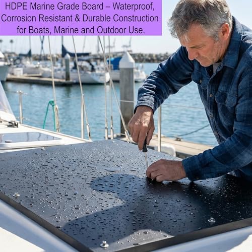 Black HDPE Sheet 12x24 Inch 1/4 Inch (6mm) Thick, Marine Board HDPE Plastic Sheet, Waterproof Heavy Duty Black Panel for Marine, Boat, Workbench, DIY & Outdoor Projects