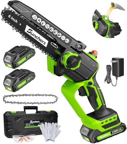Mini Chainsaw Cordless, 6 Inch Electric Chainsaw with 2 Battery, Handheld Battery Powered Chain Saw with Auto Oiler, Yard Tools Saw for Wood Cutting Tree Cutter, Holiday Day Gift for Men, Dad, Husband