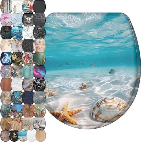 Sanilo Wooden Toilet Seat with Quick Release & Soft Close [ROUND] - Decorative & Slow Close Molded Wood Seat - With One Click for Easy Installation & Cleaning - With Adjustable Fit (Waterworld)