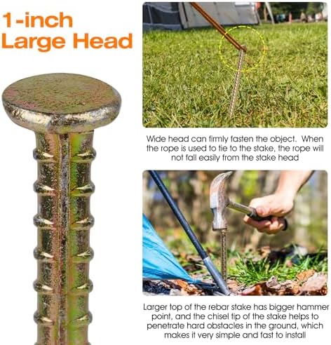 8 Pcs Ground Anchors Heavy Duty 16" Ground Anchors Screw in Nail Stake with Stainless Brackets Earth Anchors for Sheds,Tent Swing Ropes Tie Down