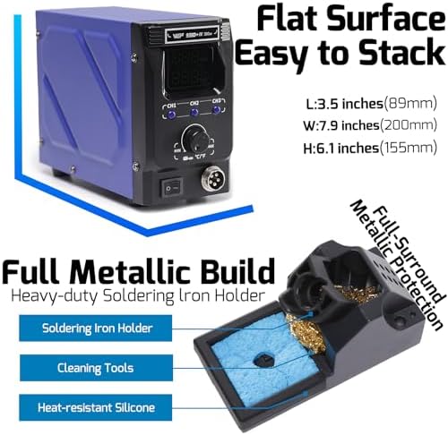 WEP 939D+IV 300W Heavy Duty Soldering Iron for Stained Glass, Larger Electronic Projects, PID Temp. Controlled LED Solder Station with 3 Quick Change Tips, Detachable Handpiece, 3 Pre-set Channels