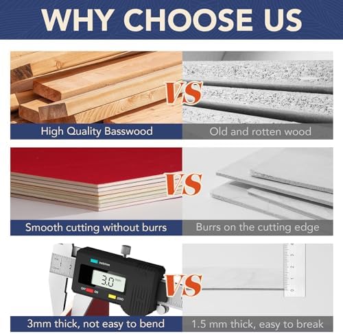 ROBOTIME 7-Pack Double-Sided Colored 1/8" Plywood Sheets - 12 x 12 x 1/8 Inch - Roller-Coated Solid Color 3mm Craft Wood Sheets for Laser Cutting - Assorted Colors - WB124