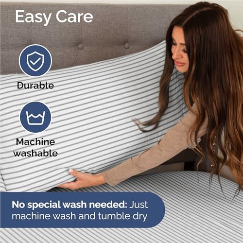 Full Size 4 Piece Sheet Set - Breathable & Cooling Sheets - Grey Stripes