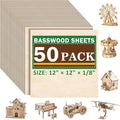 50 Pack Basswood Sheets for Laser Cutting, 12 x 12 x 1/8 Inch, Unfinished Squares Wood Sheets for Crafts - Smooth Surface Plywood for Wood Burning, Engraving, Architectural Models, Painting & Staining