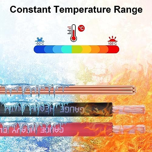 6 Gauge Battery Cable, 25FT Red + 25FT Black 6 AWG Pure Copper Wire Welding Cable, for Automotive, Battery, Solar and Generator, Standard USA OFC Wire