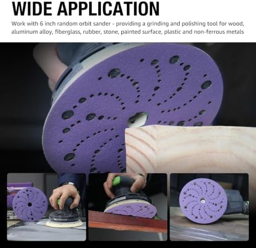 50 Pack 6 Inch Purple Ceramic Sanding Discs Multi-Hole Hook & Loop 150 Grit