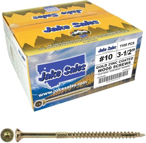 Jake Sales #10 X 3-1/2" Gold Star Wood Screw Torx/Star Drive Flat Head (Full Box - 1,100 Screw Count) - Multipurpose Torx/Star Drive Wood Screws
