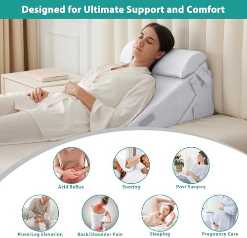 Bedluxe Wedge Pillow Set for After Surgery, Orthopedic Bed Wedge Light Grey