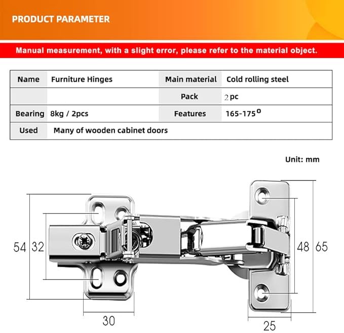 165 Degree Hinges Frameless Cabinet Hinges Hydraulic Adjustable Mounting Concealed Hinges Soft Closing Nickel-Plated Steel Buffer Dampers for Wardrobe,1 Pair (Full Overlay)