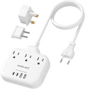 European Travel Plug Adapter, US to European Plug Adapter with 3 American Outlets & 4 USB, 3ft European Power Cord, International Travel Power Strip, Type C for Europe EU Germany France, Travel, White