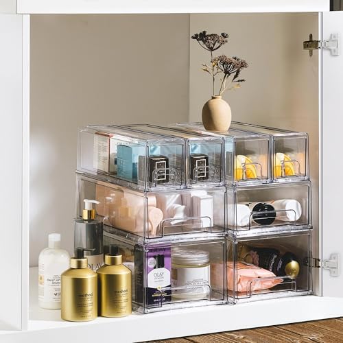 Sorbus Clear Stackable Storage Drawers with Handles (Small + Wide, 4 Pack)