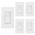 ELEGRP Matte White 3 Way Decorative Light Switch with Plate, 15 Amp, 120-277 Volt, AC Decors Rocker Paddle Wall Switch Replacement, Self-Grounding, Residential Grade, w/Wall Plate, UL Listed (5 Pack)