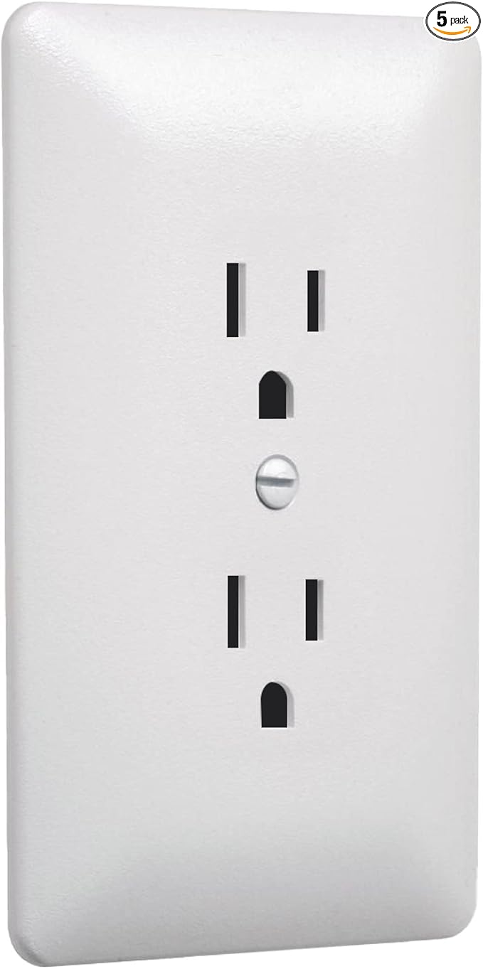 TayMac MW2000W Masque 2000 Series 1-Gang Nonmetallic Decorator Style Duplex Cover-Up Wall Plate, White, 5-Pack
