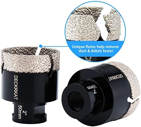 Diamond Hole Saw, 2" Hole Saw for Tiles Granite Marble Ceramic Glass Porcelain, 50mm Core Drill Bit with 5/8-11 Thread and 3/8” Hex Shank Adapter for Angle Grinders & Drills