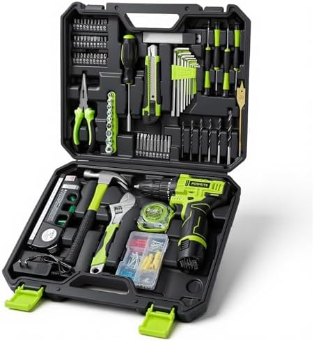 12V Cordless Drill Tool Set, 25+1 Torque Setting, Green Tool Kit for Home
