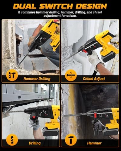 Cordless SDS Hammer Drill for Dewalt 20V MAX Battery, Brushless Rotary Hammer Drill with Safety Clutch for Concrete/Masonry (No Battery)