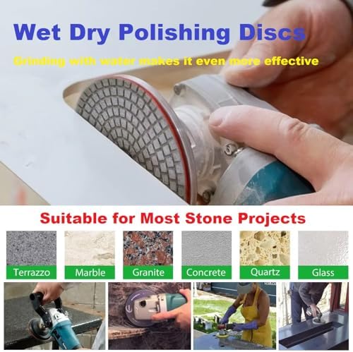 Diamond Polishing Pad, 7 inch 180 mm 100 Grit Sanding Discs for Grinder & Polisher, Hook and Loop Backing Pad for Grinding Buffing Granite Marble Concrete Stone (1 Piece)