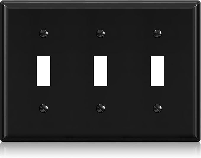 ELEGRP 3-Gang Toggle Switch Wall Plates, Standard Size 4.53" H x 6.39" L Thermoplastic Faceplate Cover for Toggle Dimmer Light Switches, UL Listed (1 Pack, Glossy Black)