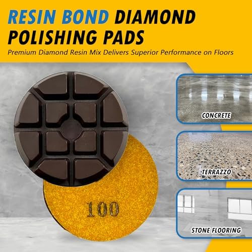 3" Resin Diamond Polishing Pads for Concrete, Dry or Wet, #100 Grit