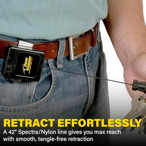 Gear Keeper Key Retractor Security Model - Heavy Duty Key Retractor with Brass Rotating Snap Clip for Maximum Security - Features a 12 Ounce Retraction Force and 42 Inch Spectra/Nylon Line