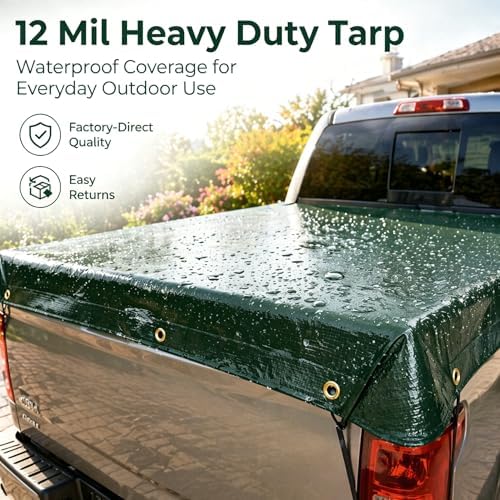 Heavy Duty Waterproof Tarp 12x16 ft, 12 Mil Thick Polyethylene