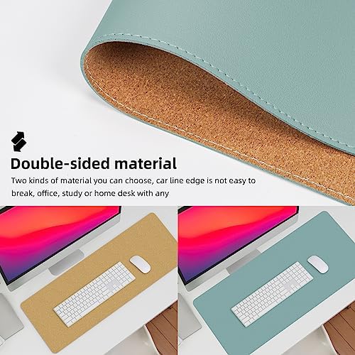 AFIING Leather Desk Pad Protector, 47" x 17" Large Desk Mat with Natural Cork & PU Leather, Mouse Pad, Non-Slip, Waterproof Desk Writing Pad for Office and Home (Light Blue)