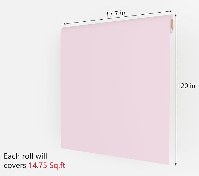 Pink Wallpaper - Pink Peel and Stick Wallpaper for Bedroom Pinkish Wall Paper Vinyl Wrap 17.7x120 Inch Pinkish Contact Paper for Cabinets and Drawers Solid Color Vinyl Wrap Self Adhesive