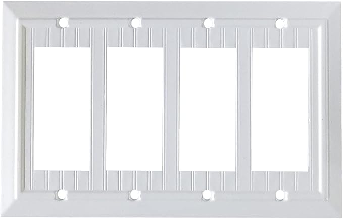 Pure White Classic Beadboard Wall Plates,Light Switch Covers,Electrical Outlet Covers, Switch Plates of Various Combination, Nature Bamboo Fiber Wall plate (4 Gang Decorator 1 Pack)