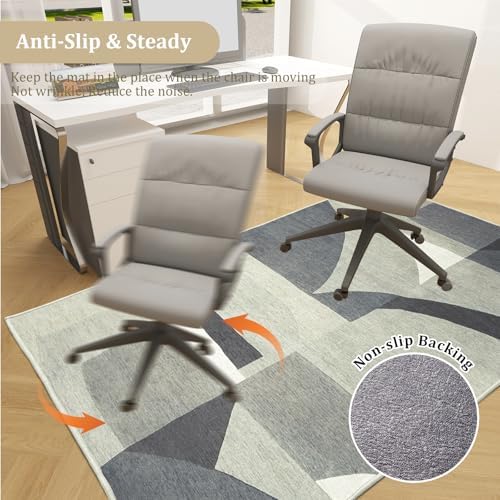 Office Chair Mat for Hardwood Floor, 48"x36" Easy Glide Computer Desk Mat Protector for Rolling Chair Under Desk Rug Nonslip Backing, Machine Wash (Modern)