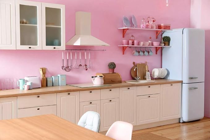 197"x17.7" Pink Wallpaper Solid Color Peel and Stick Wallpaper Pink Contact Paper Self-Adhesive Removable Wall Paper for Wall Covering Cabinet Countertop Vinyl Roll