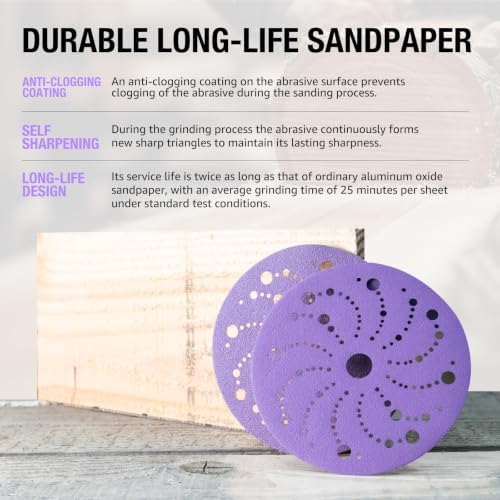 50 Pack 6 Inch Purple Ceramic Sanding Discs Multi-Hole Hook & Loop 150 Grit