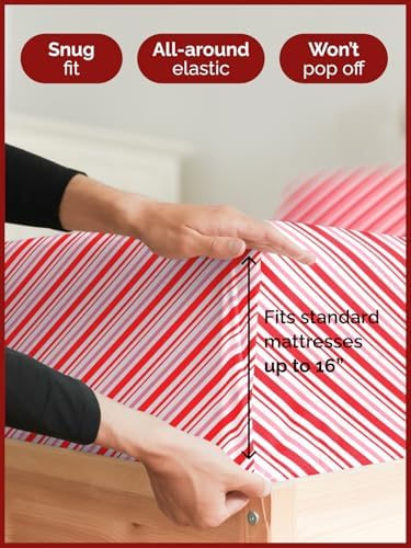 Christmas Sheet Set, Candy Cane Stripe, Holiday Xmas Bedding Set - Queen