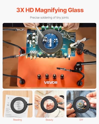 VEVOR Magnetic Helping Hands Soldering Station, Third Hand Soldering Tool with Gooseneck LED Magnifying Lamp, 4 PCB Holders & 360 Hot Air Gun Holder for Electronic Repair Craft Hobby
