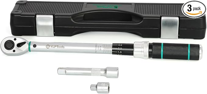 3-Piece Torque Wrench Set – 1/2" Drive Click Torque Wrench (10–150 ft-lb), 3/8" Adapter, 5-Inch Extension Bar, ±3% Accuracy, Chrome Vanadium Steel, Includes Storage Case