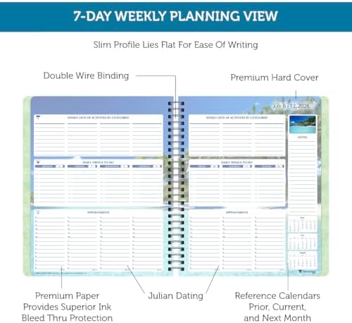 Planner Pad Spiral Bound July 2026 – June 2027 / Academic Year 6 3/4" x 8 1/2" Medium 3-Tier Funnel Down 12 Month/Weekly Organizer, Seasonal Color Ink