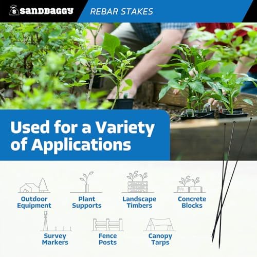 Sandbaggy 72" Steel Rebar Stakes with Nail Head - Garden Stakes (#4 Rebar - 1/2" Diameter) - l-Shape - Ground Stake, Pins, Landscaping Spikes, Construction (72-inch, 10, Count)