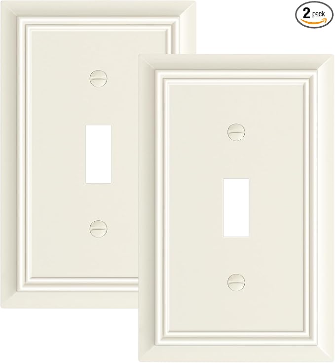 2-Pack Single Toggle Light Switch Cover Plate, Durable Natural Bamboo Fiber Decorative Switch Plate Covers, Light Almond 1 Gang Wall Plate, Corrosion Resistant
